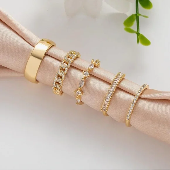 Gold 14k Gold Plated 4pc Cubic Zirconia Ring Set - Picture 2 of 3